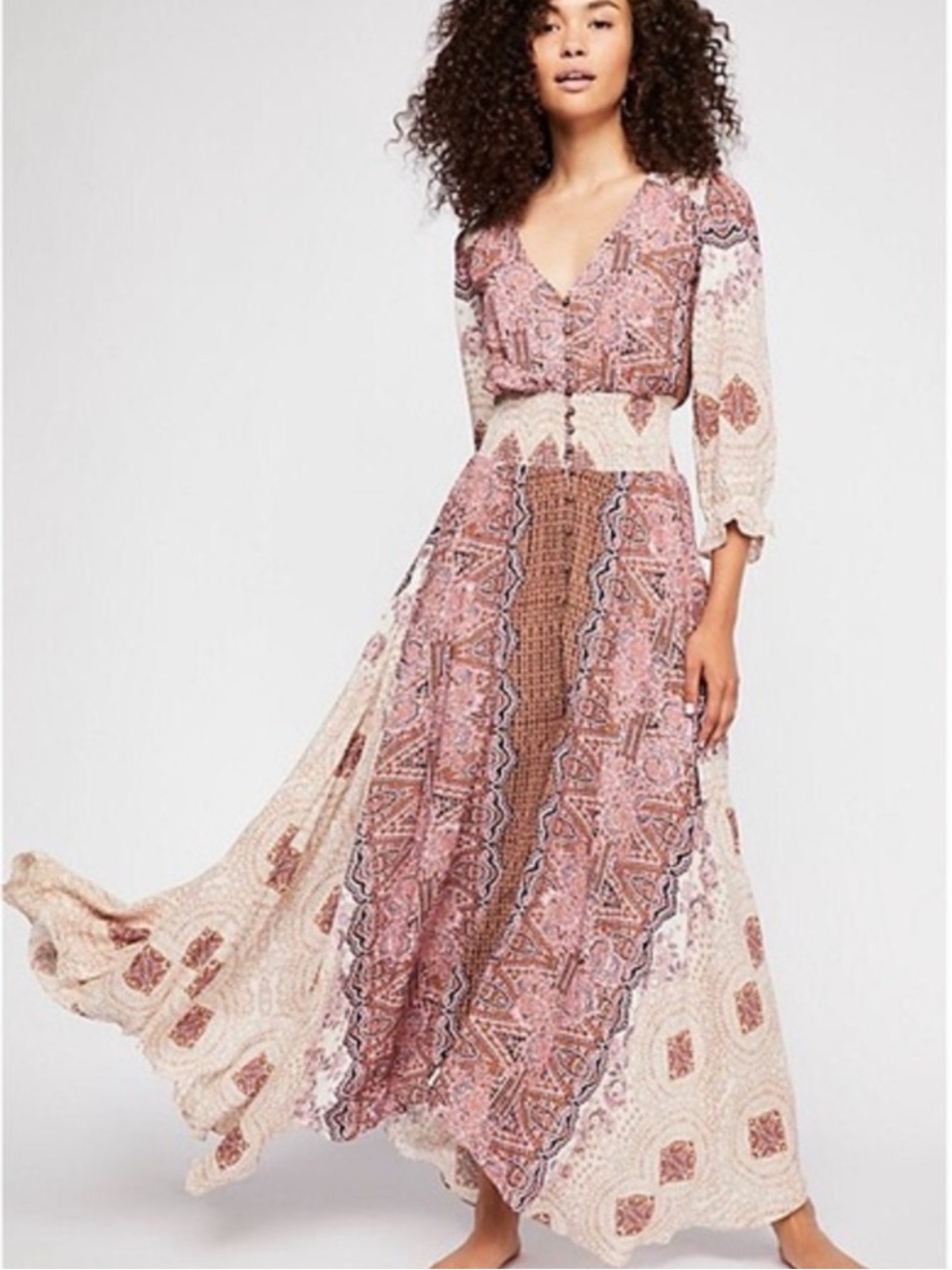 Free People Mexicali Rose Patterned Boho Maxi Dress, Size Small, NWOT